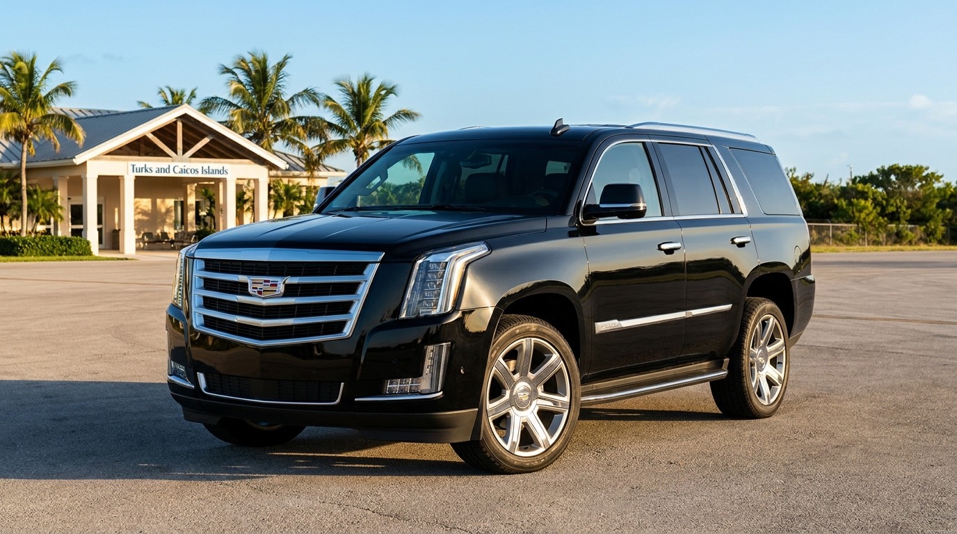 Black Cadillac Escalade SUV at the airport in Turks and Caicos